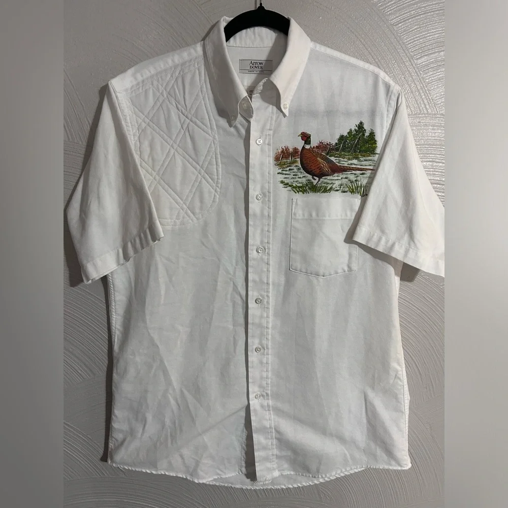 Vintage Hunting Ammo Shooting Shirt Padded Shoulder - 15 1/2 - WHITE Pheasant - Picture 1 of 6
